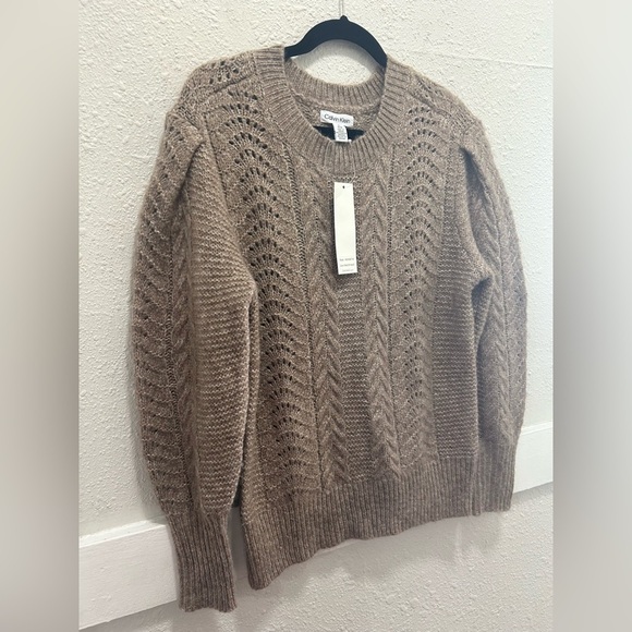 Calvin Klein Cable Knit Sweater in Coffee Multi NWT M - Picture 2 of 7